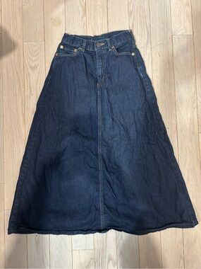 Dark Blue Denim A-Line Maxi Skirt